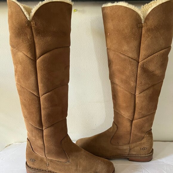 $500 UGG AUSTRALIA SAMANTHA OVER THE KNEE CHESTNUT SUEDE BOOTS SZ 10 - Picture 1 of 7
